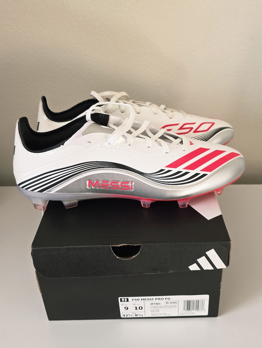 adidas F50 Messi Pro FG Soccer Cleats - White/Silver/Black